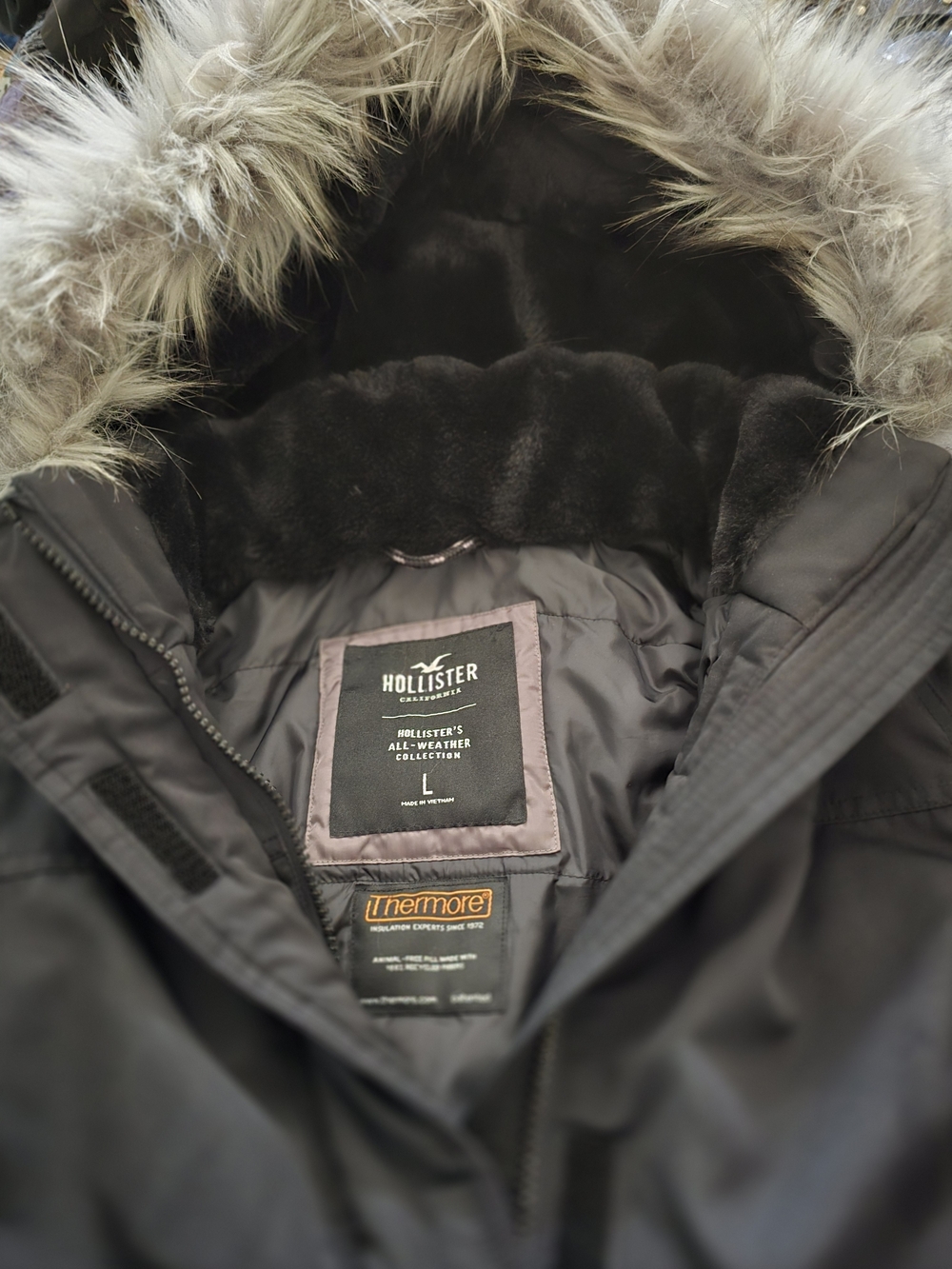 Hollister Men's All-Weather Black Parka with Faux Fur Hood